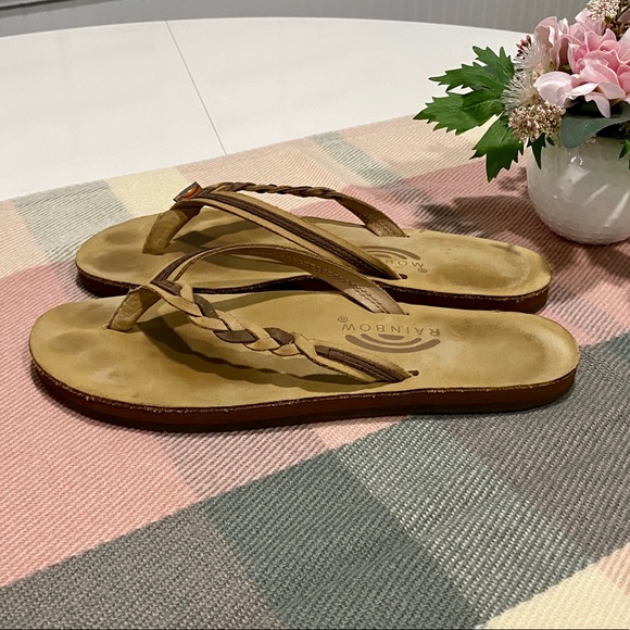 🌈 Rainbow Sandals Flirty Braid Narrow Strap Women’s Large Tan - Picture 3 of 8